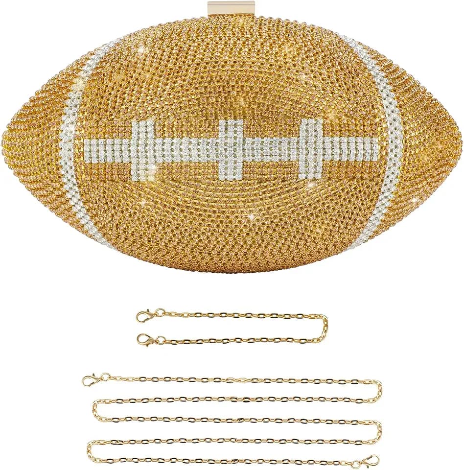 Rhinestone Football Shaped Rugby Quirky Bag Crystal Cross Body Purse Bling Shoulder Handbag for Women