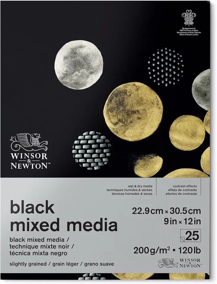 Winsor & Newton Mixed Media Pad, 9" x 12", 25 Sheets, 200gsm, Black