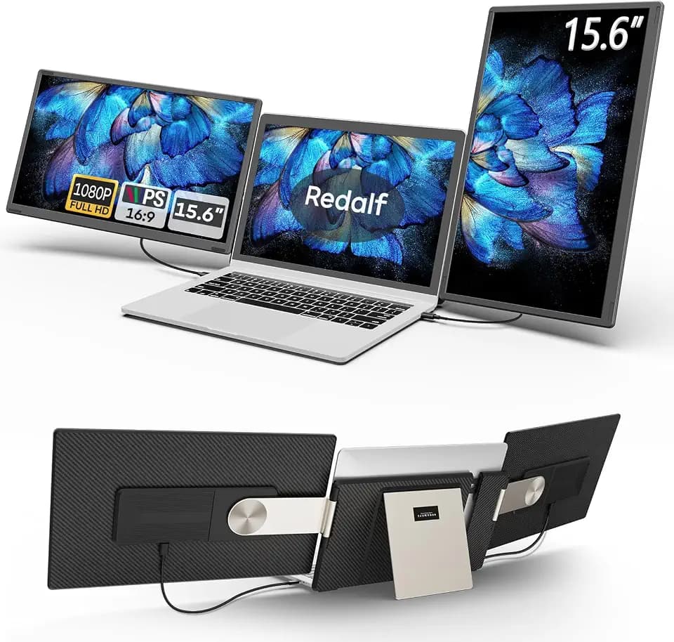 Laptop Screen Extender, 15.6'' 1080P FHD Laptop Monitor Extender with 235°Rotation Detachable Dual Monitor, Plug & Play, Triple Screen for 13"-17.3" Laptops Compatible with Mac/Wins/Android/Dex