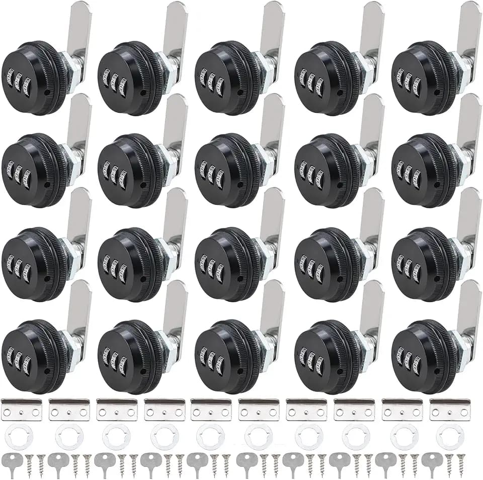 RealPlus Combination Cam Locks 3/4" Cylinder Cabinet Lock Security Combi-Cam Password Coded Lock Secure Files Drawers RV Storage (20 Pack, Black)