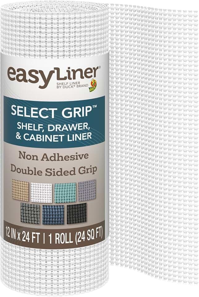 EasyLiner Select Grip Shelf Liner - Easy to Install & Cut to Fit - Non Slip, Non Adhesive, Drawer Shelf & Cabinet Liner for Kitchen, Bathroom, Pantry Cupboards, 12 in x 24 ft (1 Roll), 24 ft, White