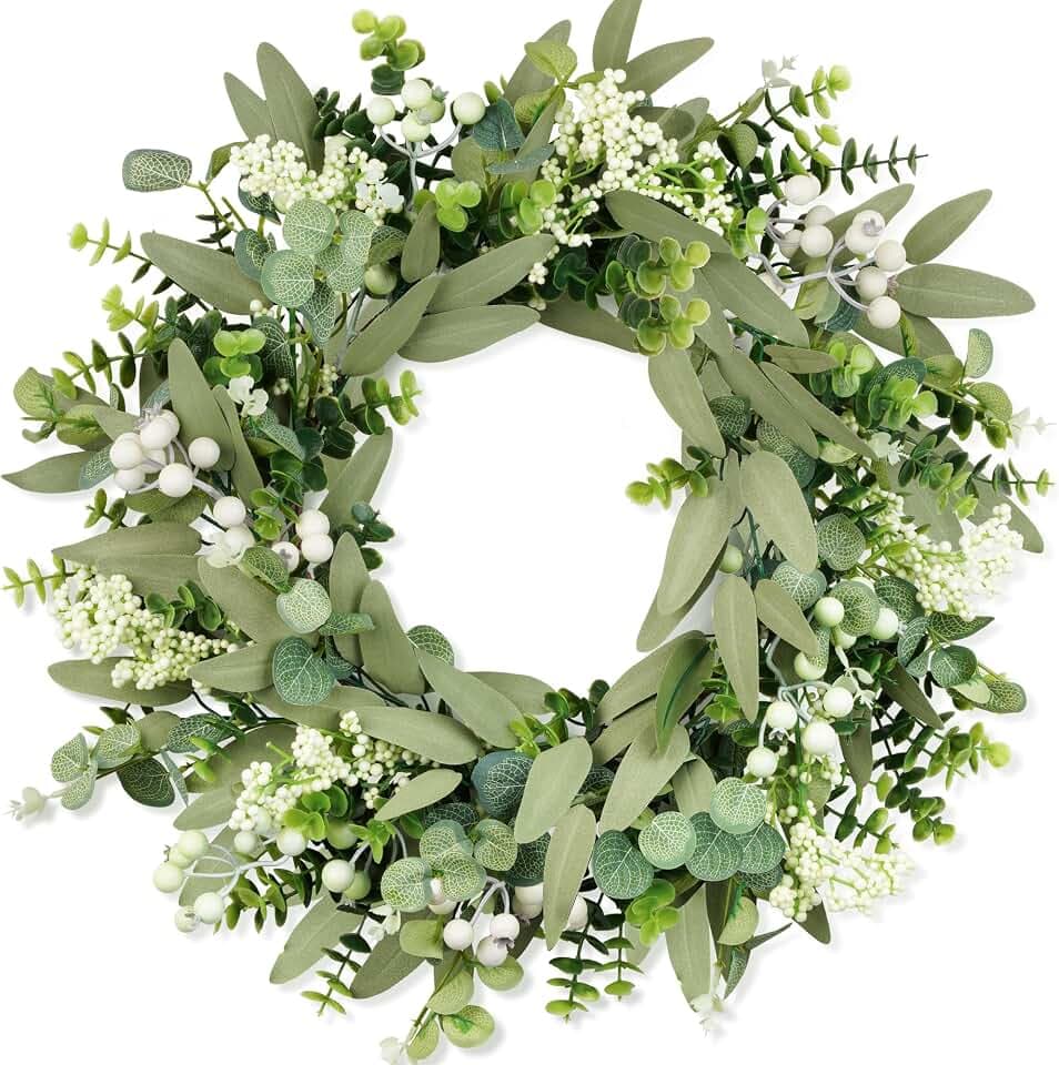Eukalyptus-Kranz für die Haustür, 50 cm/20 Zoll grüner Frühlings-Sommer-Kranz, lebensechte künstliche kleine Türkranz-Dekoration für Bauernhaus