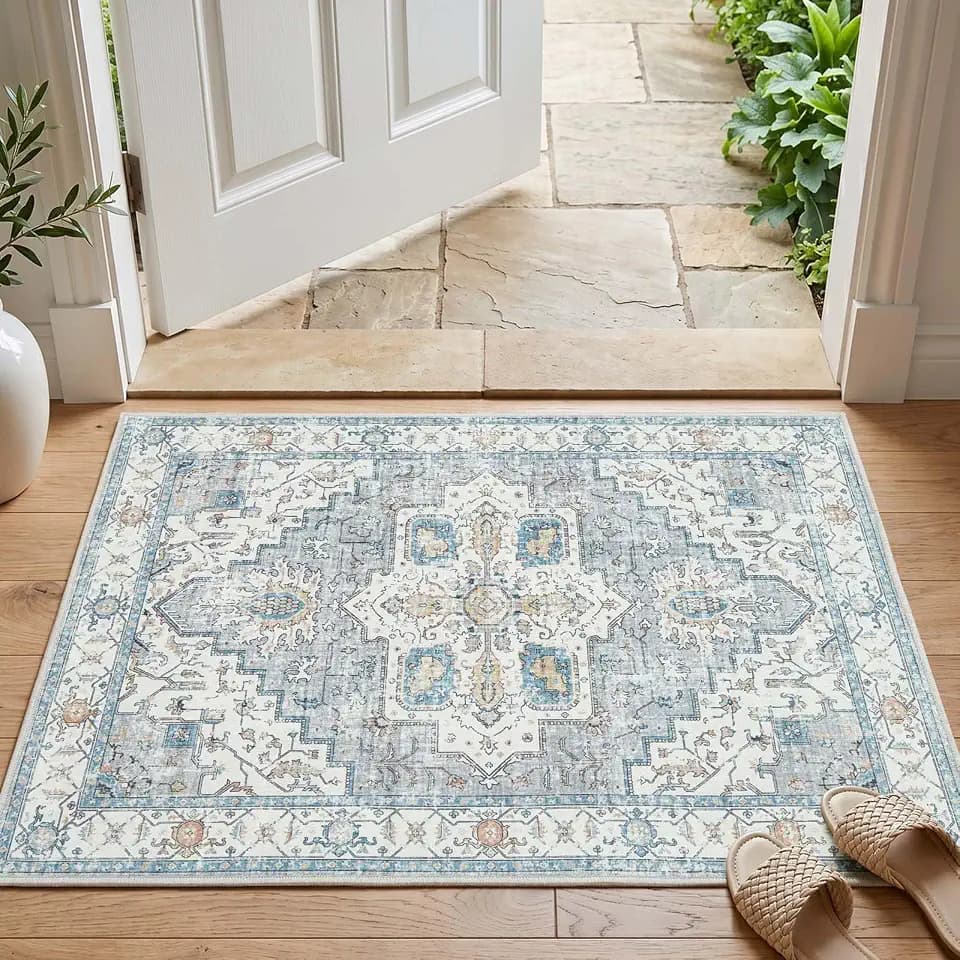 jinchan 2x3 Vintage Medallion Washable Small Area Rug, Blue/Gray