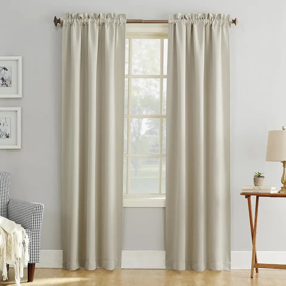 Sun Zero Easton Energy Saving Blackout Rod Pocket Curtain Panel, Pearl, 40" W x 108" L (1 Panel)