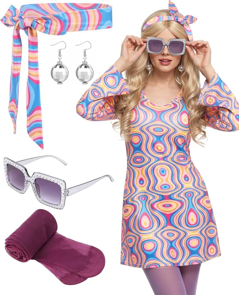 Janmercy 5 Pcs 70s 80s Disco Outfit for Women Costume