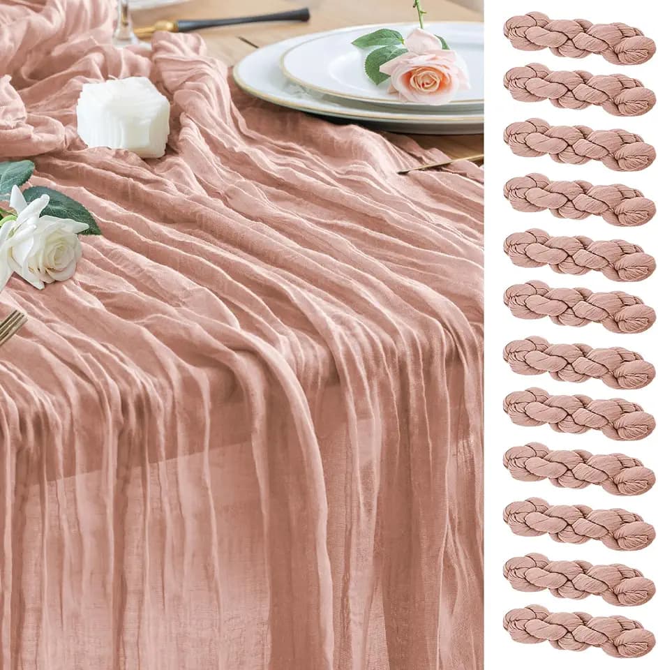 Wokceer Cheesecloth Table Runner Dusty Pink 10FT Boho Gauze, 12 Pack