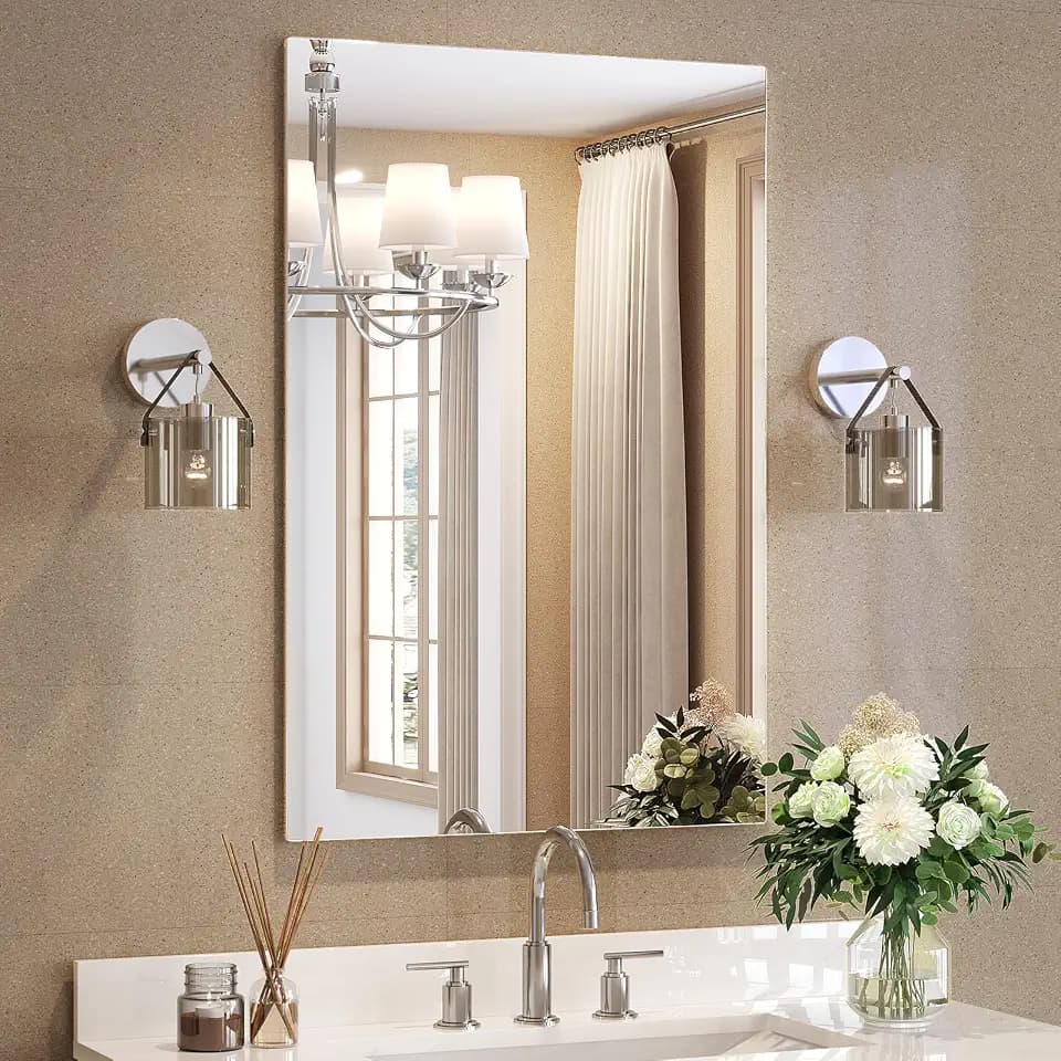 Brightify Frameless Mirror, 24x36 Inch Bathroom Mirrors for Over Sink, Tempered Glass for Gym, Yoga, Living Room, Dining Room, Bedroom, Entryway