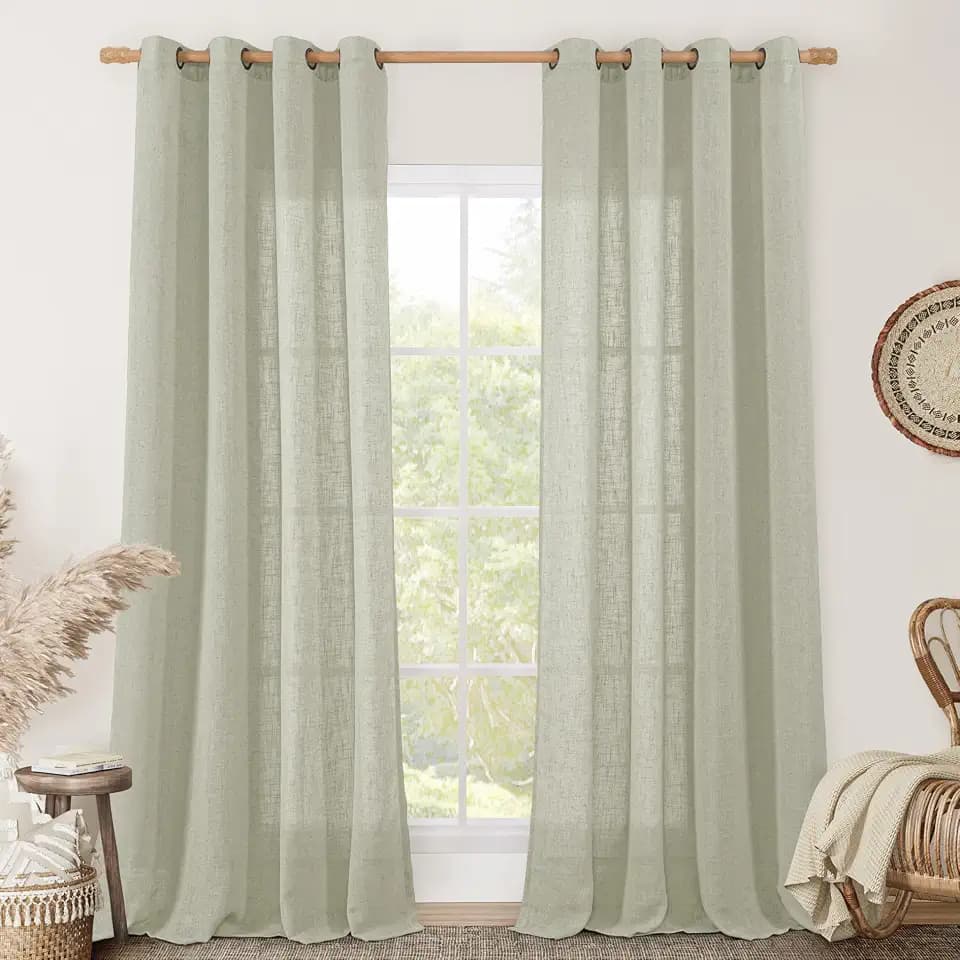 LAMIT Linen Sheer Curtains for Living Room 84 Inch Length 2 Panels Set