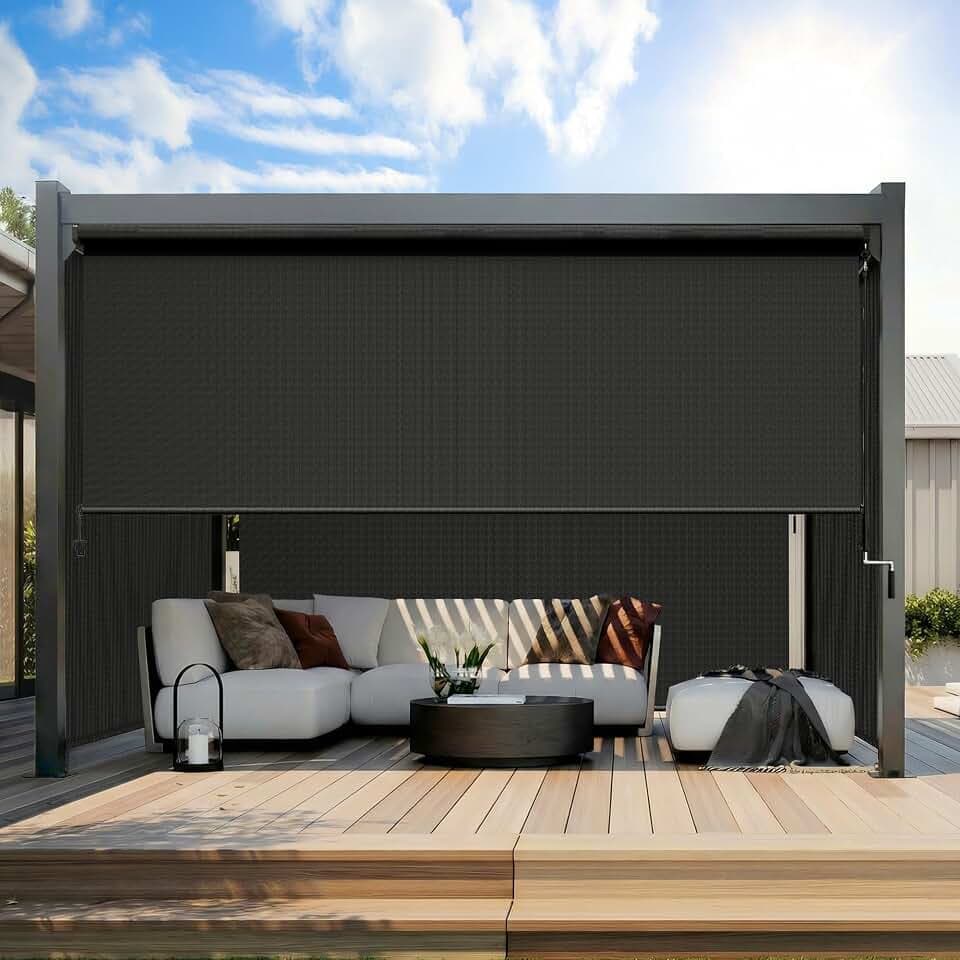 6'W X 8'H Cordless Outdoor Roller Shade for Sun & Privacy Protection