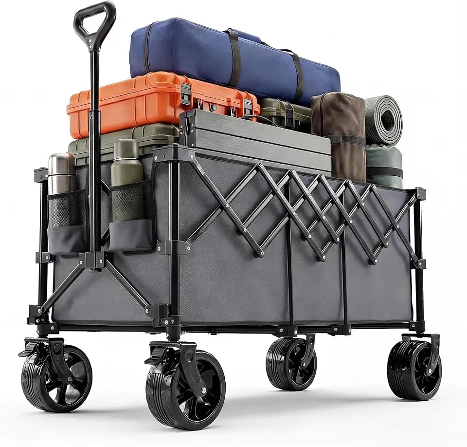 NEWBULIG 49" Collapsible Wagon with Wheels, Heavy Duty Wagon Cart Foldable