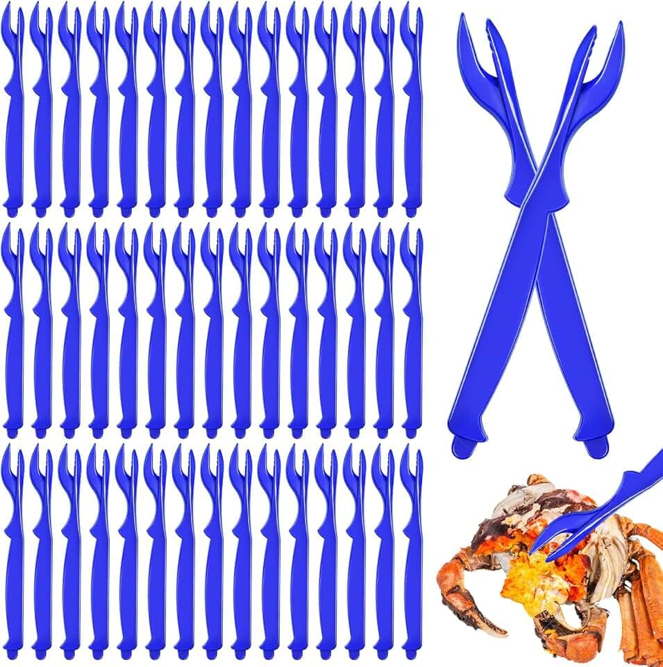 60 Pcs Crab Legs Crackers Set, Crab Pick Tools Set, Seafood Cracker Tools, Easy Opener Shellfish Picks Knife for Seafood Lobster Crab Shrimp (Blue)