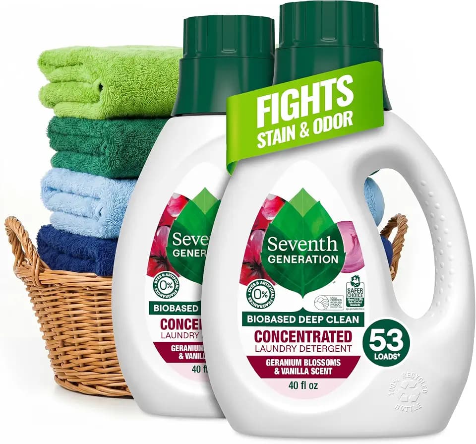 Seventh Generation Concentrated Laundry Detergent, Geranium Blossom & Vanilla, 40 oz, Pack of 2 (106 Loads), 40 Fl Oz (Pack of 2)