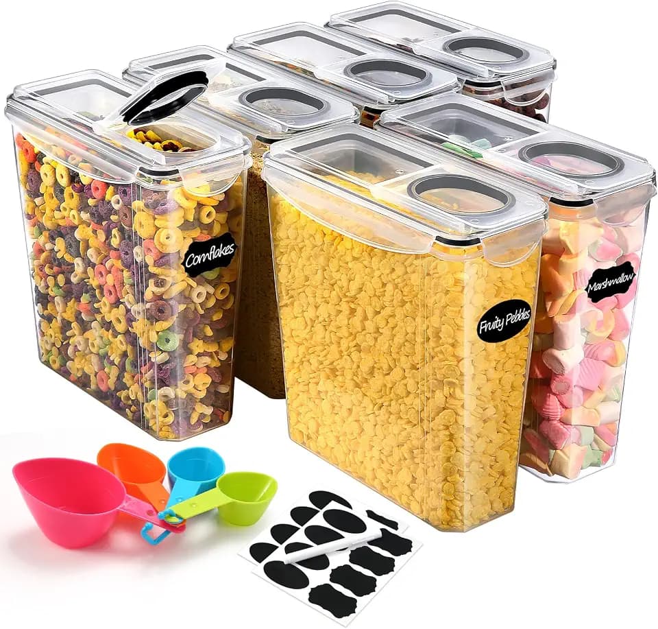 YASHE 6 Stücke Vorratsdosen Set 3.7L, Vorratsdosen mit Deckel Luftdicht, Kunststoff BPA freie Küche Aufbewahrungsbehälter für Mehl, Hafer, Aufbewahrungsbox Küche mit 16 Etiketten