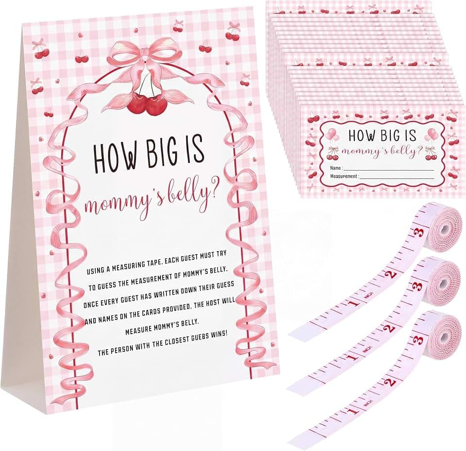 Sinload 54 Pcs Pink Bow Baby Shower Games Pink Bow Measure Belly Bump Games