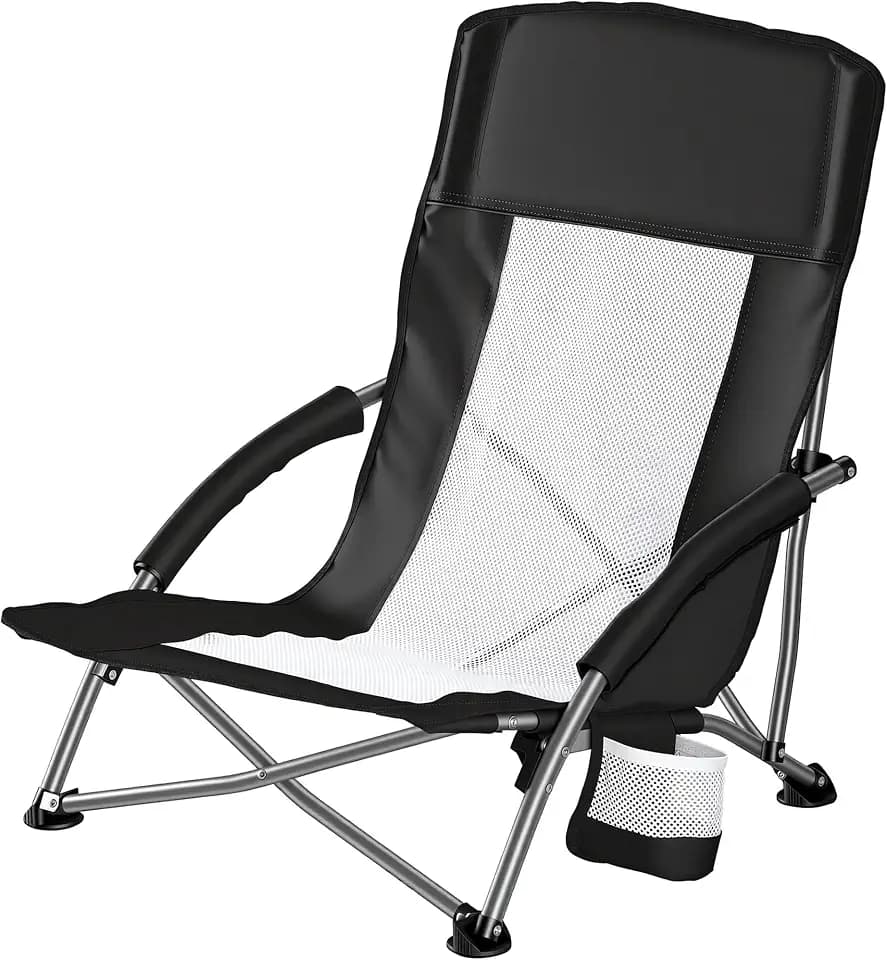 Alpen Beach Chairs, Folding Chairs for Outside, Reclining Camping Chair, Heavy Duty Portable Chair with Cup Holder & Storage Pockets, Black