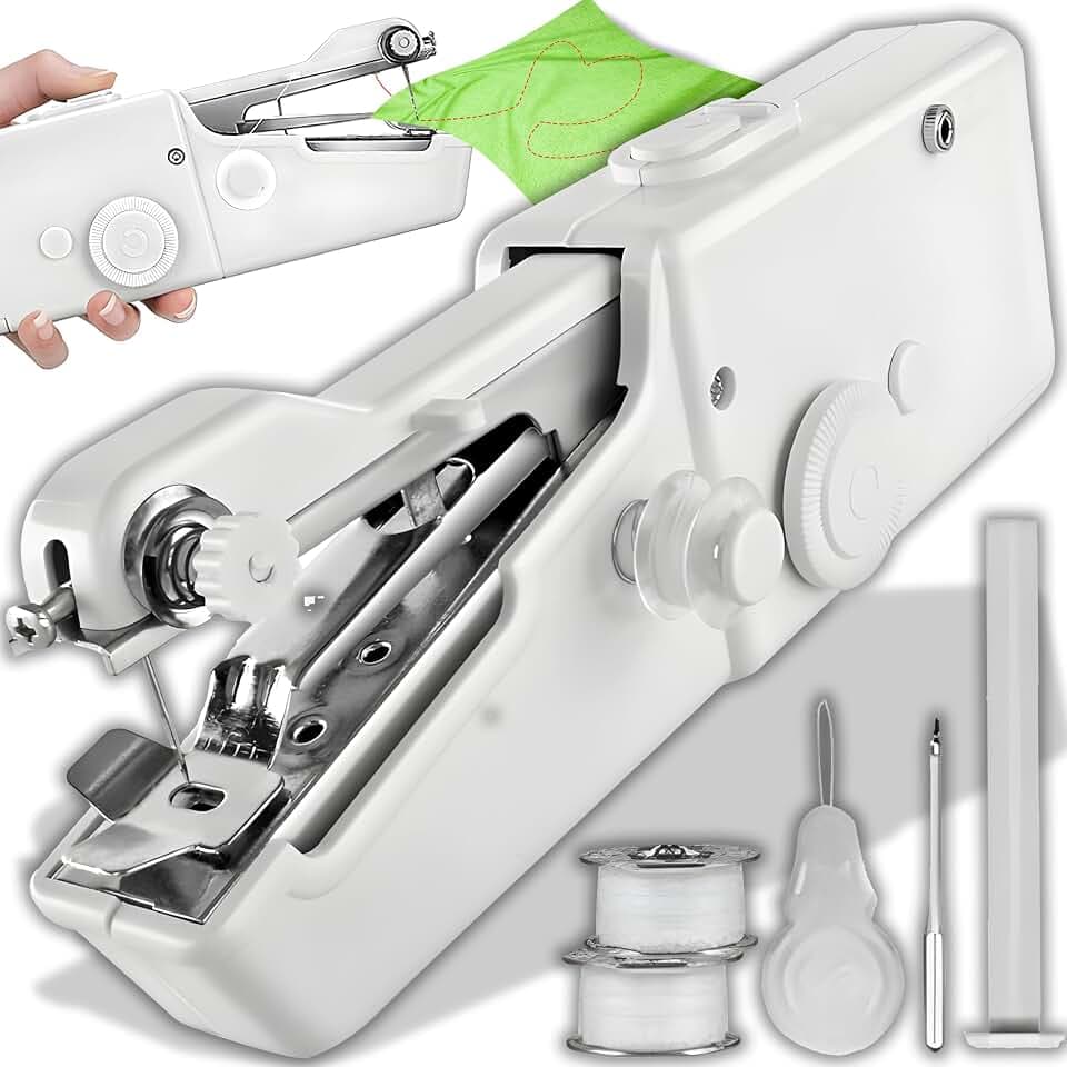Retoo Elektrische Mini Nähmaschine mit 2 Fadenspulen, Tragbare Handnähmaschine mit Einfach Zu Bedienen, Mini-Nähmaschine, Handheld Nähen set, Reise-Nähset, Hause Nähset, Hand Sewing Machine, Weiß