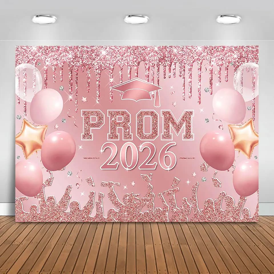 Pink Prom 2026 Graduations Backdrop Rose Gold Class of 2026 Congratulate Graduation Background Party Decorations 2026 Congrats Grad Banner Photo Booth Props (Pink, 8x6ft)