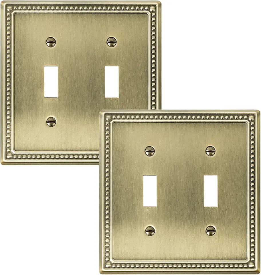 2-Pack Double Toggle Light Switch Cover Plate, Antique Brass