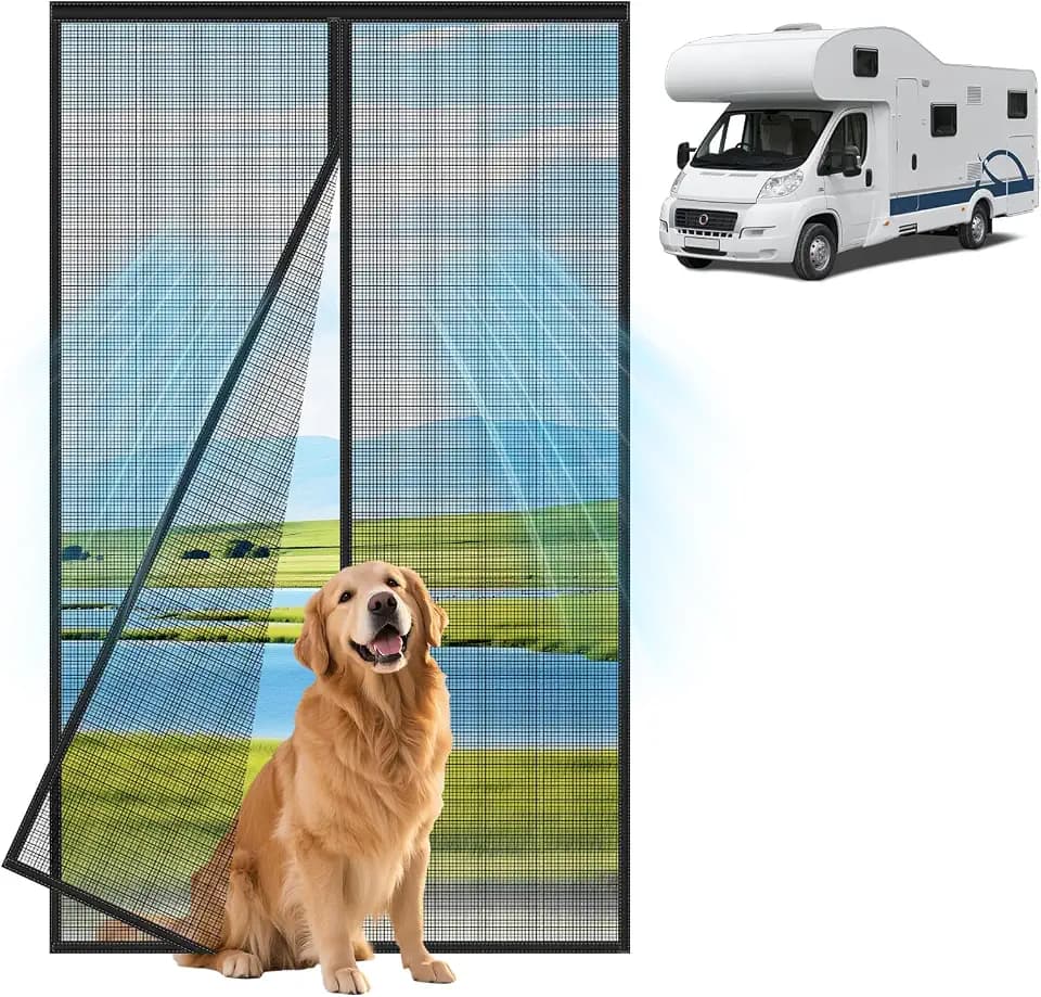 CCBASEBALL Magnetic RV Screen Door Curtain, 33'' x 80' RV Door Mosquito Net Screen, Tear-Resistant Camper Screen Door Mesh Bug Screen for Motorhome,Travel Trailers, Camper
