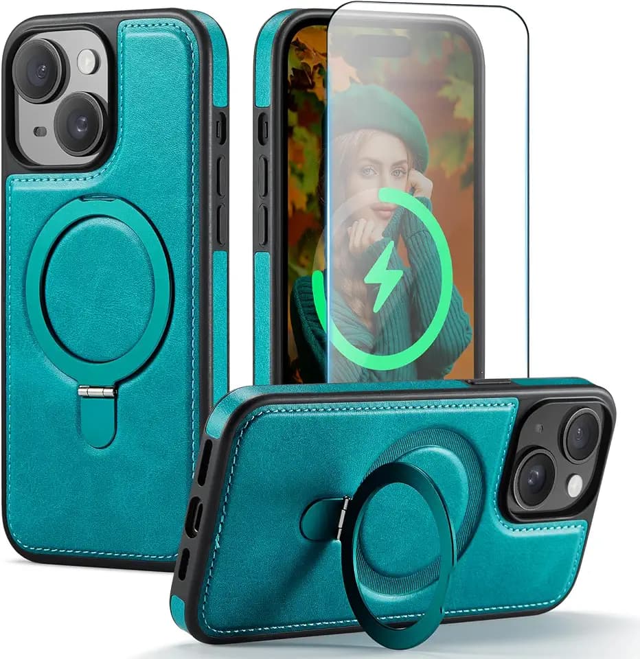 for iPhone 14 Plus Case with Stand Compatible with Magsafe, Green