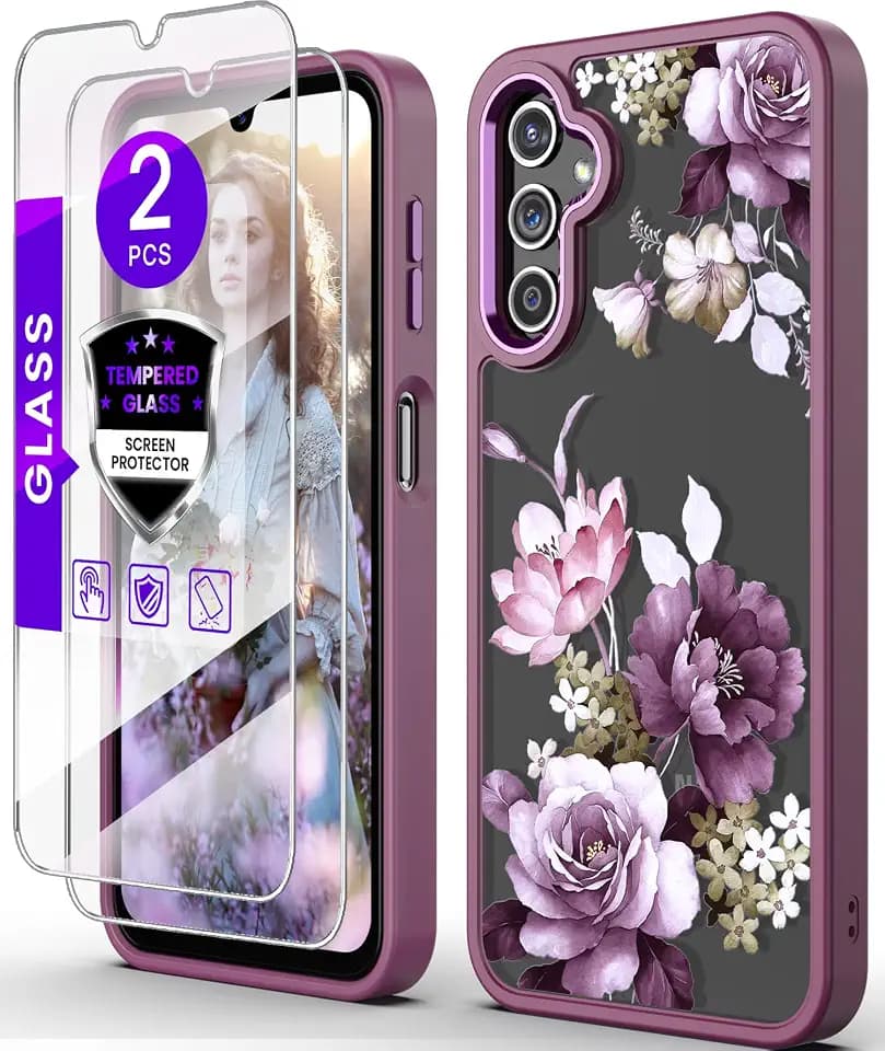 Crystal Clear Flower Phone Case for Samsung Galaxy A14-Purple