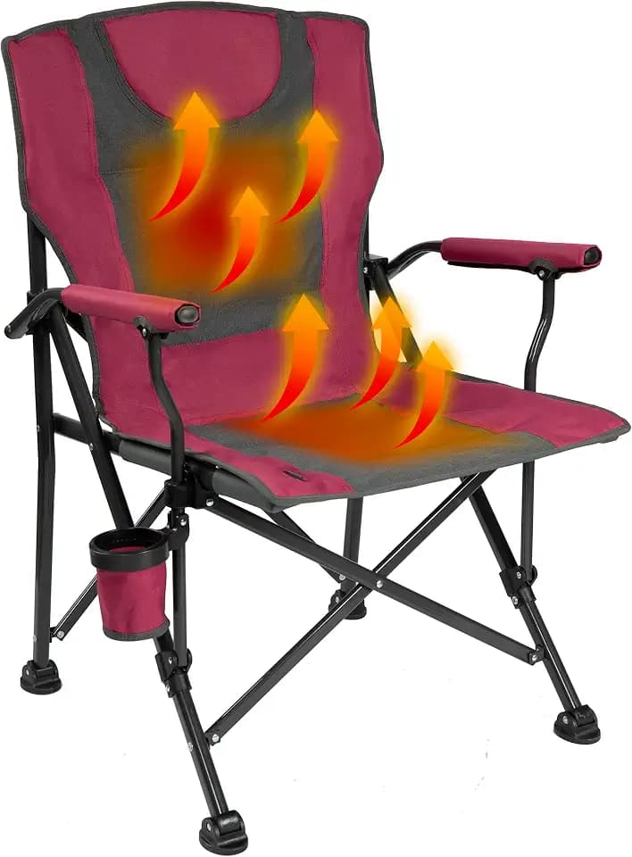 Backyard Expressions Heated Camp Chair with Cupholder – Portable Folding Camping Chair with 3 Heat Settings, USB Powered, Lightweight & Durable – Outdoor Heated Chair for Camping, Tailgating & Sports