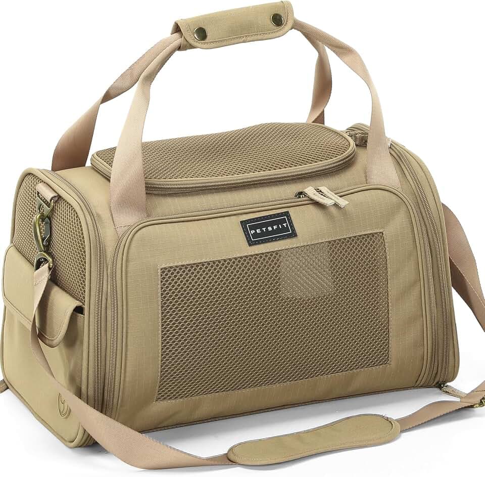Petsfit Transportbox Katze Hund faltbar Transporttasche Hundetasche für Katzen kleine Hunde, Hochwertige Tragetasche Flugtasche Hund Katze mit Schultergurt und weiches expandierbare Kissen