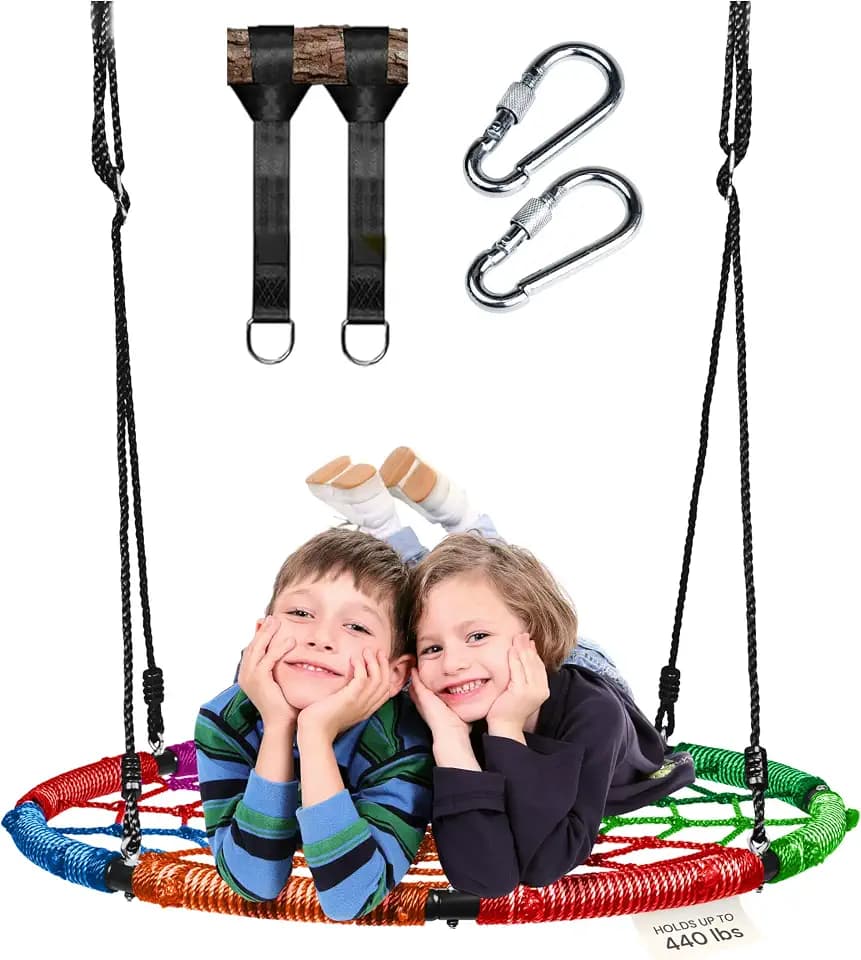 PlayVibe Spider Web Tree Swing - 40 in Multicolor Saucer, 440 lb