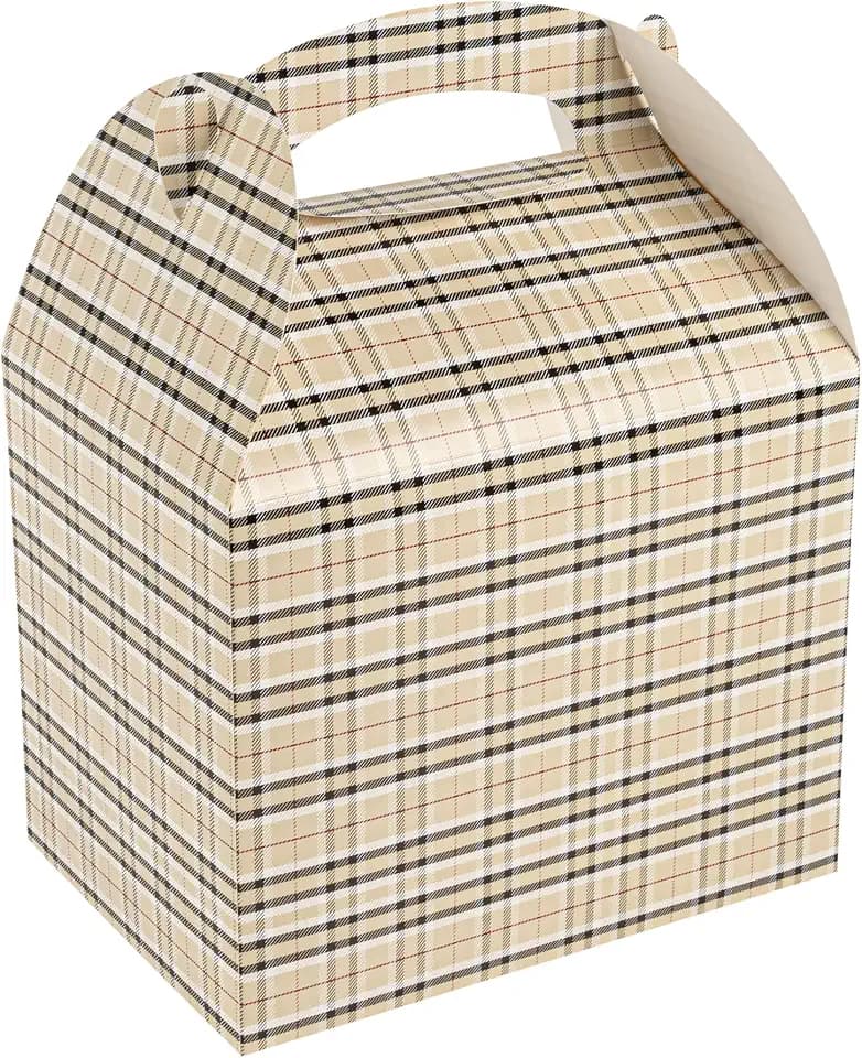 Restaurantware Gable Gift Boxes Pack of 100 Paper Treat Boxes 10 x 7 x 8 Inches, Disposable Plaid Containers, Sustainable, Freezer-safe, For Weddings or Birthdays
