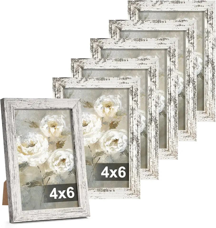 TWING 4x6 Picture Frame Set of 6,Distressed White Rustic Wood Photo Frame