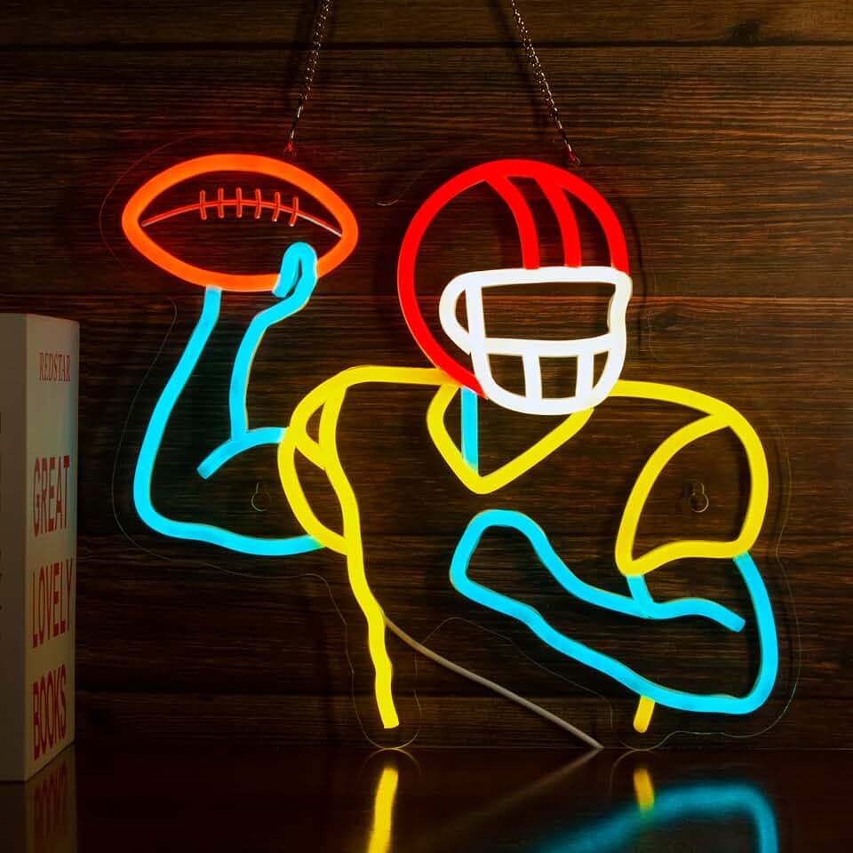 Football Neon Signs for Wall Decor,Dimmable Football Player LED Neon light