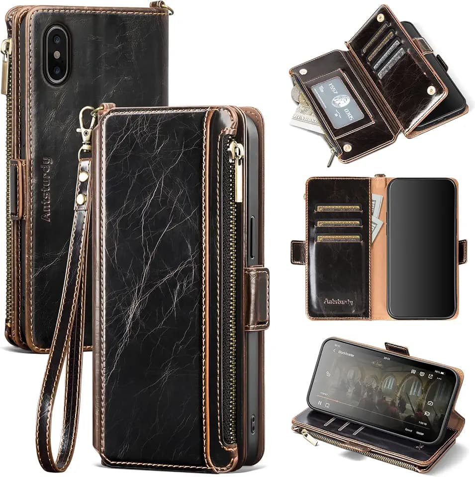 Antsturdy for iPhone Xs Max Phone Wallet Case Women,(Coffee)