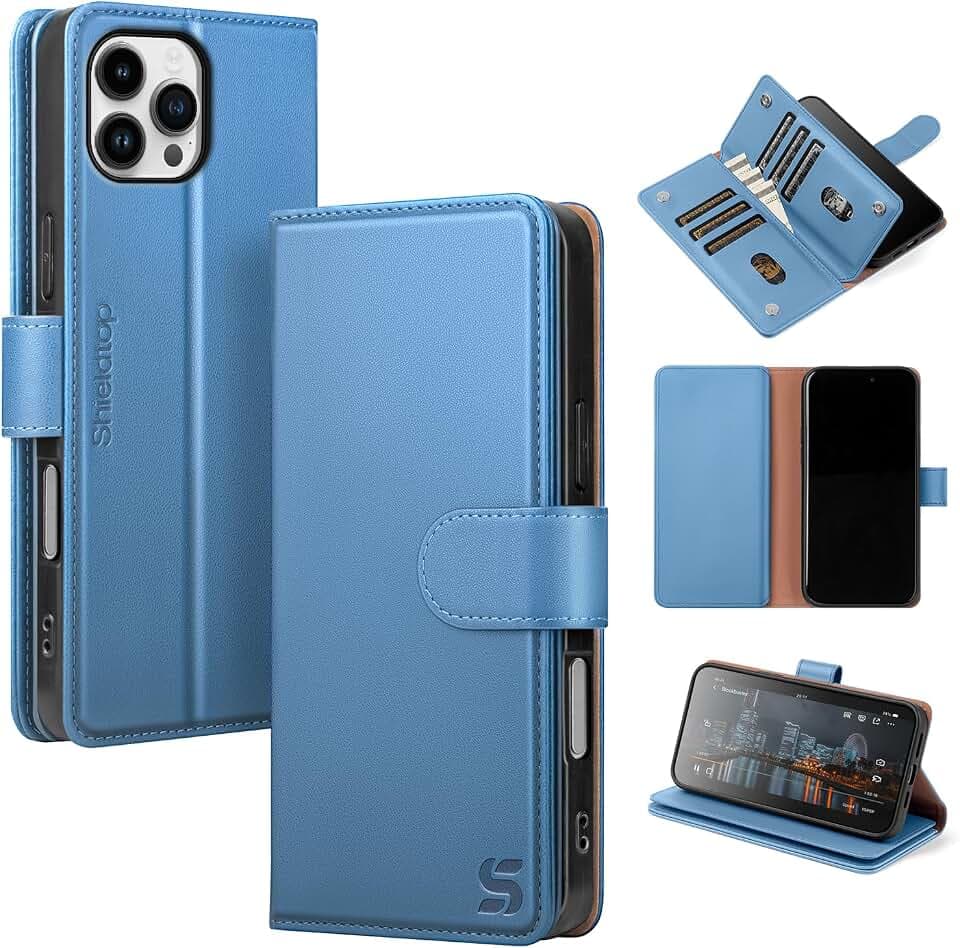 Shieldtop for iPhone 16 Pro Wallet Case with Card Holder,Light Blue
