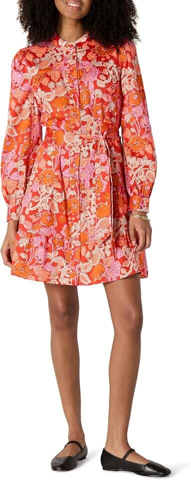 Amazon Essentials Damen Gestuftes Regular-Fit-Hemdblusenkleid aus Baumwollsatin