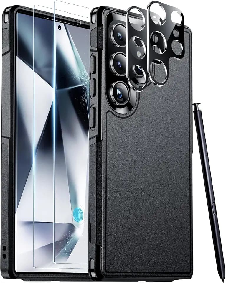 Red2Fire Schutzhülle für Samsung Galaxy S24 Ultra, mit 2 Stück [Displayschutzfolie aus gehärtetem Glas + Kameraschutz] [stoßfest in Militärqualität], robuste Ganzkörperschutz-Handyhülle für S24 Ultra,