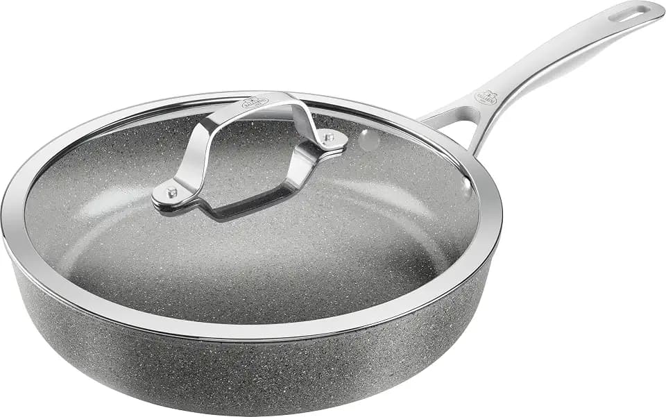 BALLARINI Salina Schmorpfanne mit Deckel 28 cm, Keramik-Antihaftbeschichtung, Induktionsgeeignet, Für alle Herdarten, Aluminium, Grau