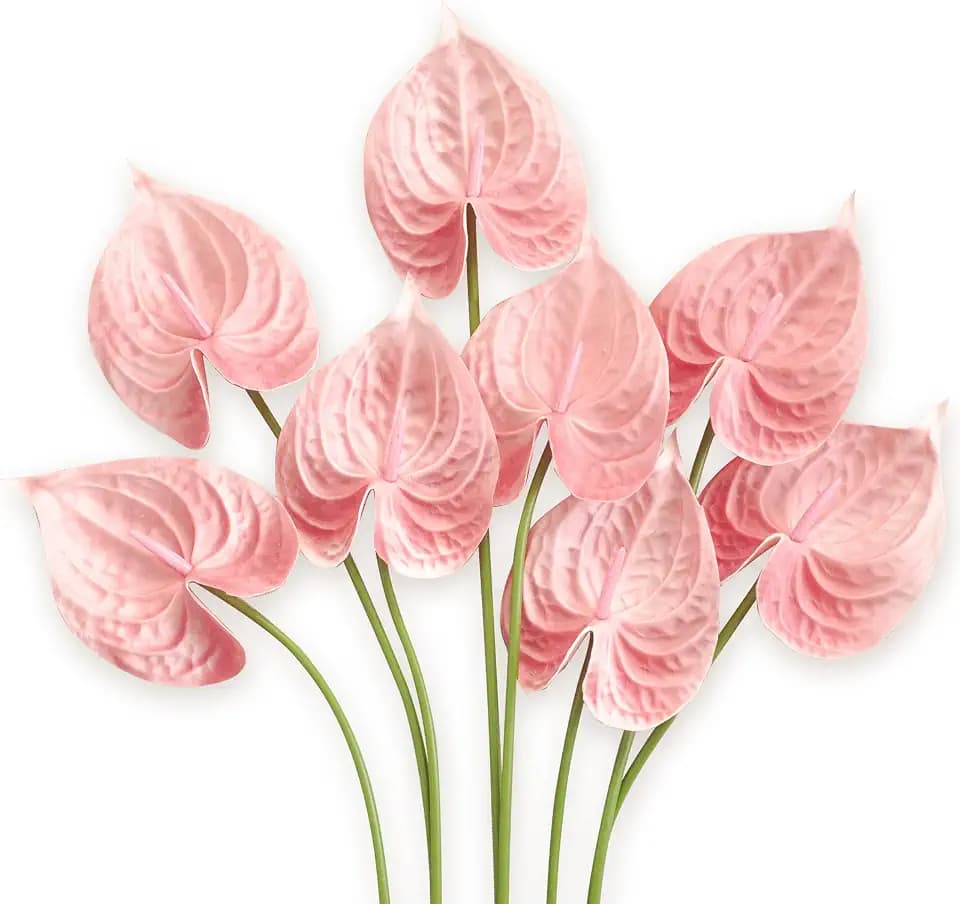 Pink Anthurium Artificial Flowers, Real Touch, 8 pcs