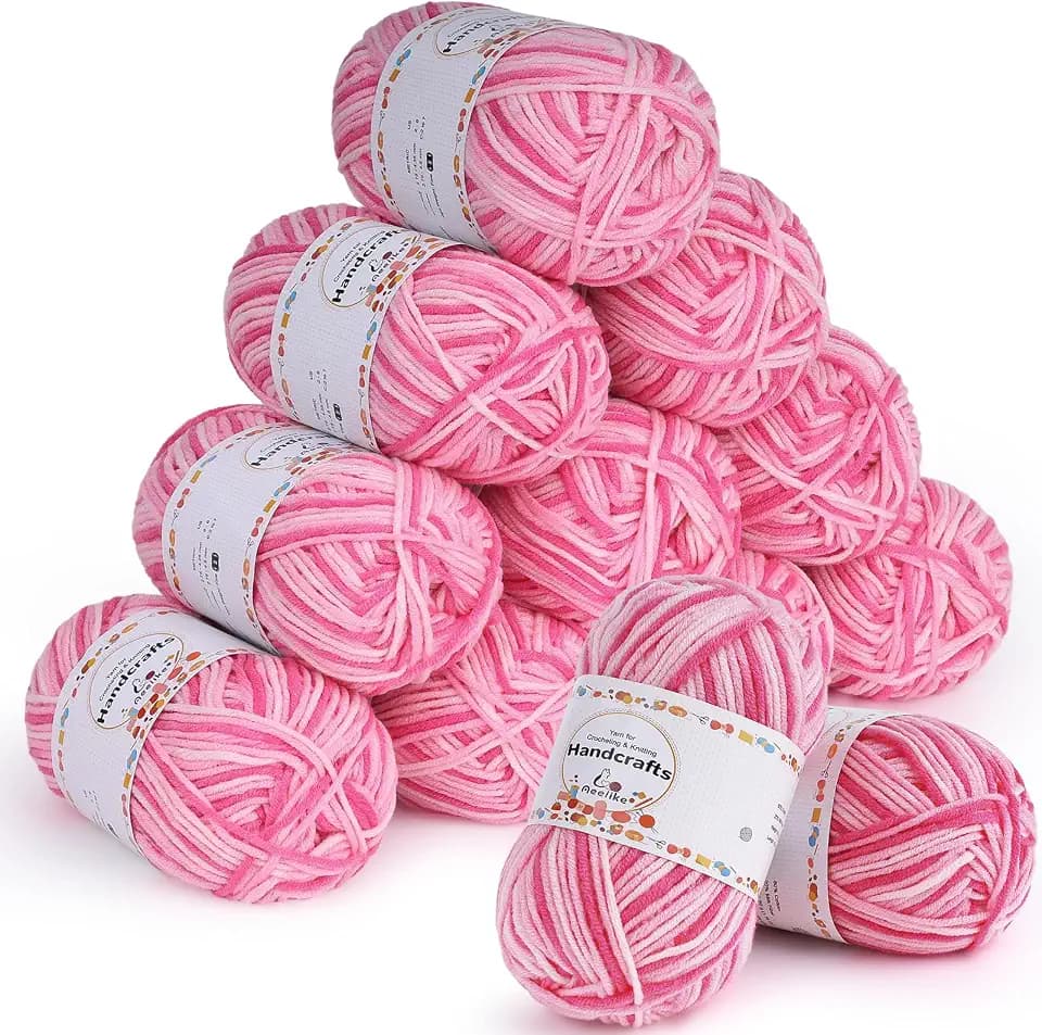 Aeelike 600g Wolle mit Farbverlauf, 5ply Strickwolle Farbverlaufwolle,Rosa