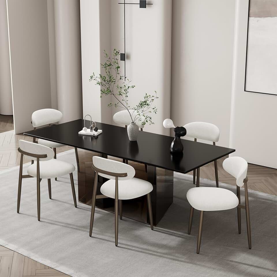 MALOL Esszimmerstühle 6er Set, Gepolsterte Stühle Esszimmer, Küchenstühle, Esstisch Stühle mit geschwungener Rückenlehne & Metallfüßen, moderne Stoffstühle für Küche, Wohnzimmer und Gastronomie, Beige