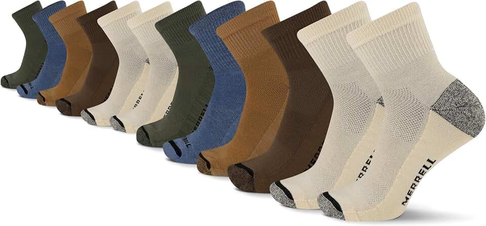 Merrell Unisex Adult Men's and Women's Everyday Outdoor Crew Socks - 6 & 12 Pairs - Cushioned Breathable Mesh