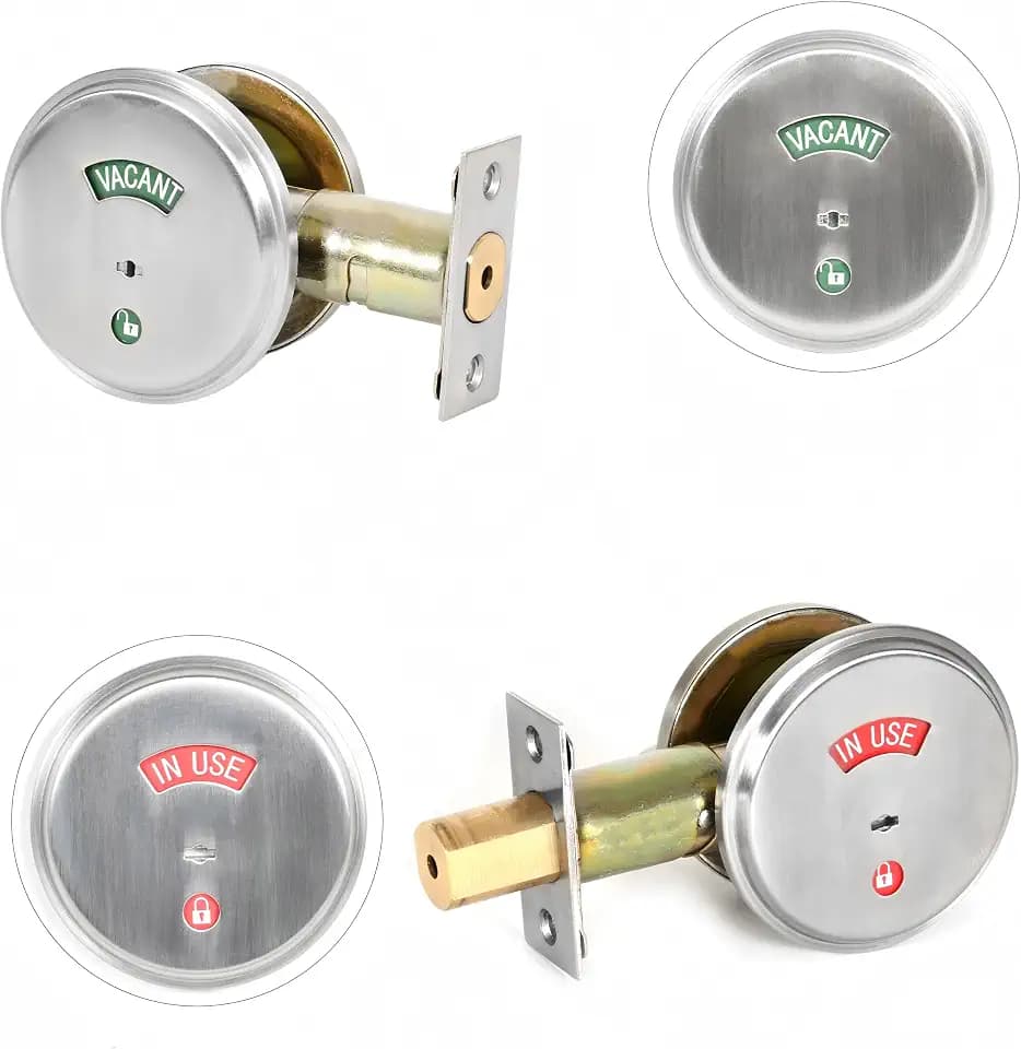 Stainless Steel Silver Indicator Deadbolt Privacy Door Lock Commercial Grade-2 60/70MM Backset Clear IN-USE Or VACANT For Public Restrooms Toilets Hospitals Offices (Stainless Steel Silver)
