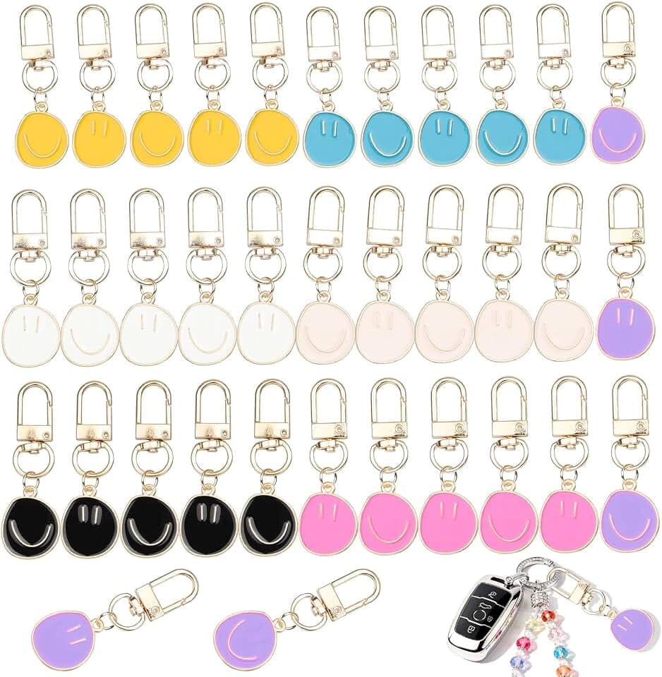 35 Stück Lächelndes Gesicht Smiley Anhänger Schlüsselanhänger Emaille Ausdruck Goldlegierung Schlüsselring Smiling Face Charm Anhänger für DIY Schlüsselring Decor Schmuckherstellung