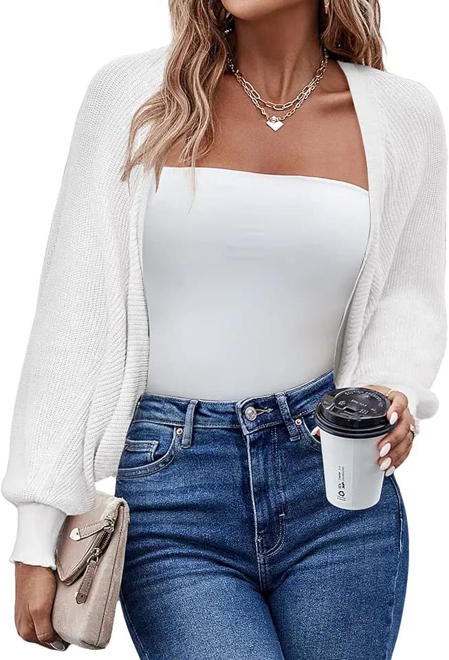 HOTOUCH Women's Cardigan Shrugs Long Batwing Sleeve Knitted Cropped Bolero Open Front Casual Elegant Cardigans for Dresses
