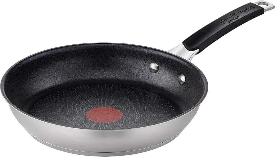Tefal E51204 Bratpfanne, Antihaftversiegelung, Sicher, Thermo-Signal, genieteter Griff, gesund Kochen, Edelstahl, 24 cm