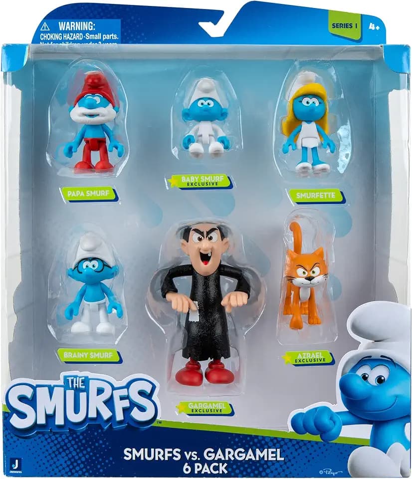 The Smurfs GARGAMEL VS Smurfs 6 Figure Multipack - Features 2-Inch Smurfette, Papa Smurf, Brainy Smurf, Baby Smurf, Azrael, 3-Inch Gargamel - Authentic Details, Blue