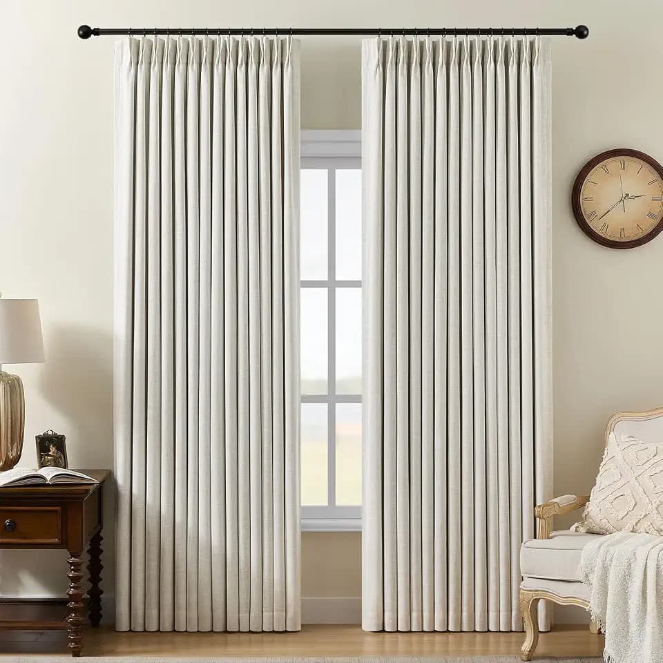 100% Blackout Pinch Pleated Linen Curtains 94 Inches Long for Bedroom