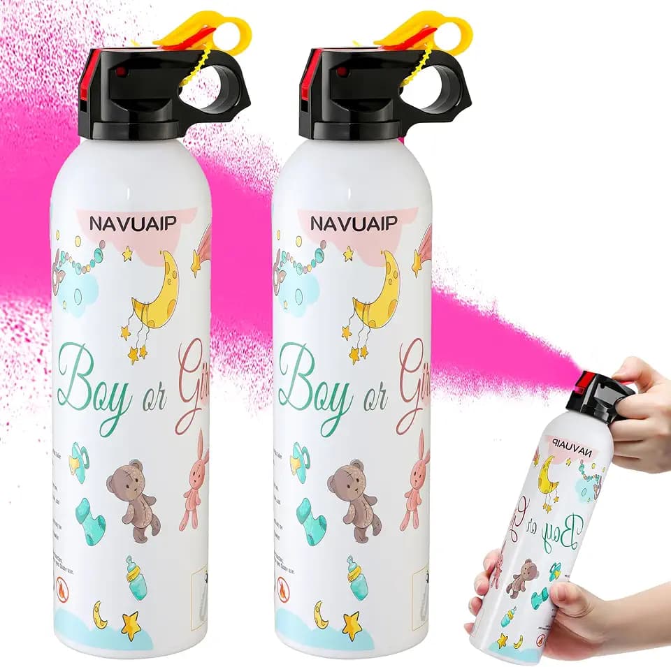 Large Gender Reveal Fire Extinguisher, Gender Reveal Color Smoke Powder Spray, 2 Pcs Pink Blaster Only for Baby Girl with Pink Smoke Suitable for Gender Reveal Party, 100% Biodegradable Party Supplies