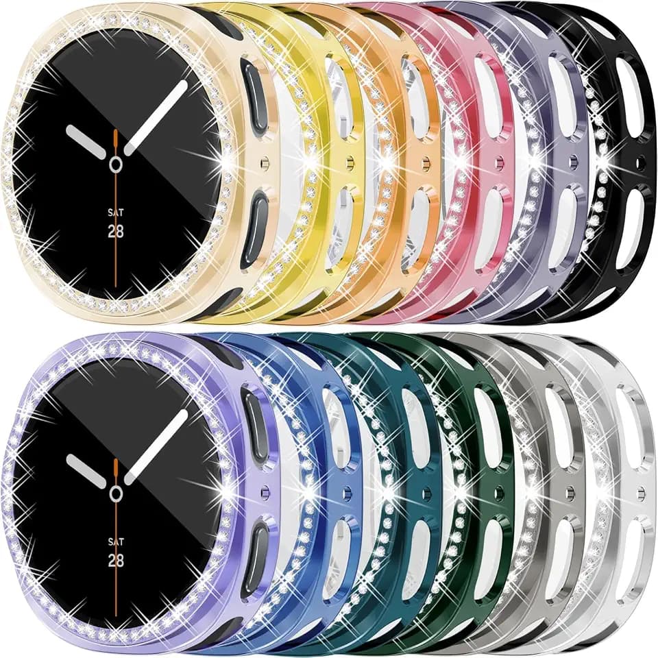 RICHONE [12Pack] Bling Screen Protector Compatible with Samsung Galaxy Watch 8/9 44mm, Rhinestone Full Protection Flexible TPU Cases Anti Scratch Watch Bumper Cover for Galaxy Watch9/8 44