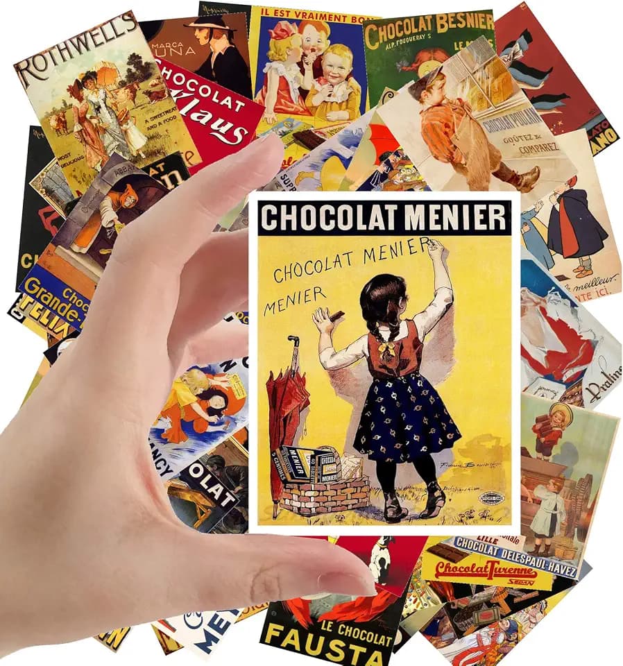 Large Stickers (24 pcs 2.5"x3.5") Chocolate Vintage Poster Ads Adverts