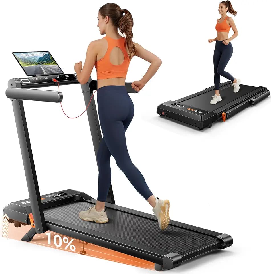 Acezoe Folding Treadmill with 10% Incline, 2.5 HP Walking Pad with Handle Bar, 300 lb Capacity Treadmills for Home/Office, Foldable Treadmill with App & Speaker, 0.6-10 MPH